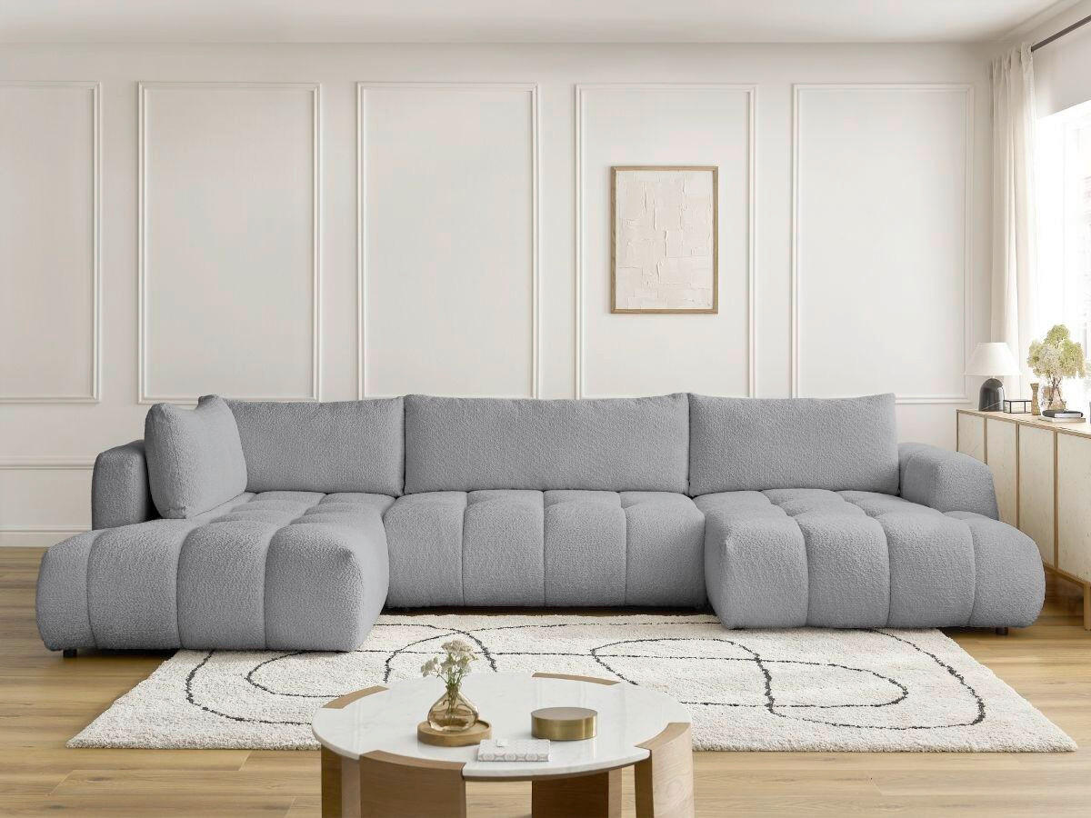 WOHNLANDSCHAFT  FUJI  Dunkelgrau Bouclé  - Dunkelgrau/Schwarz, MODERN, Kunststoff/Textil (204/377/160cm)