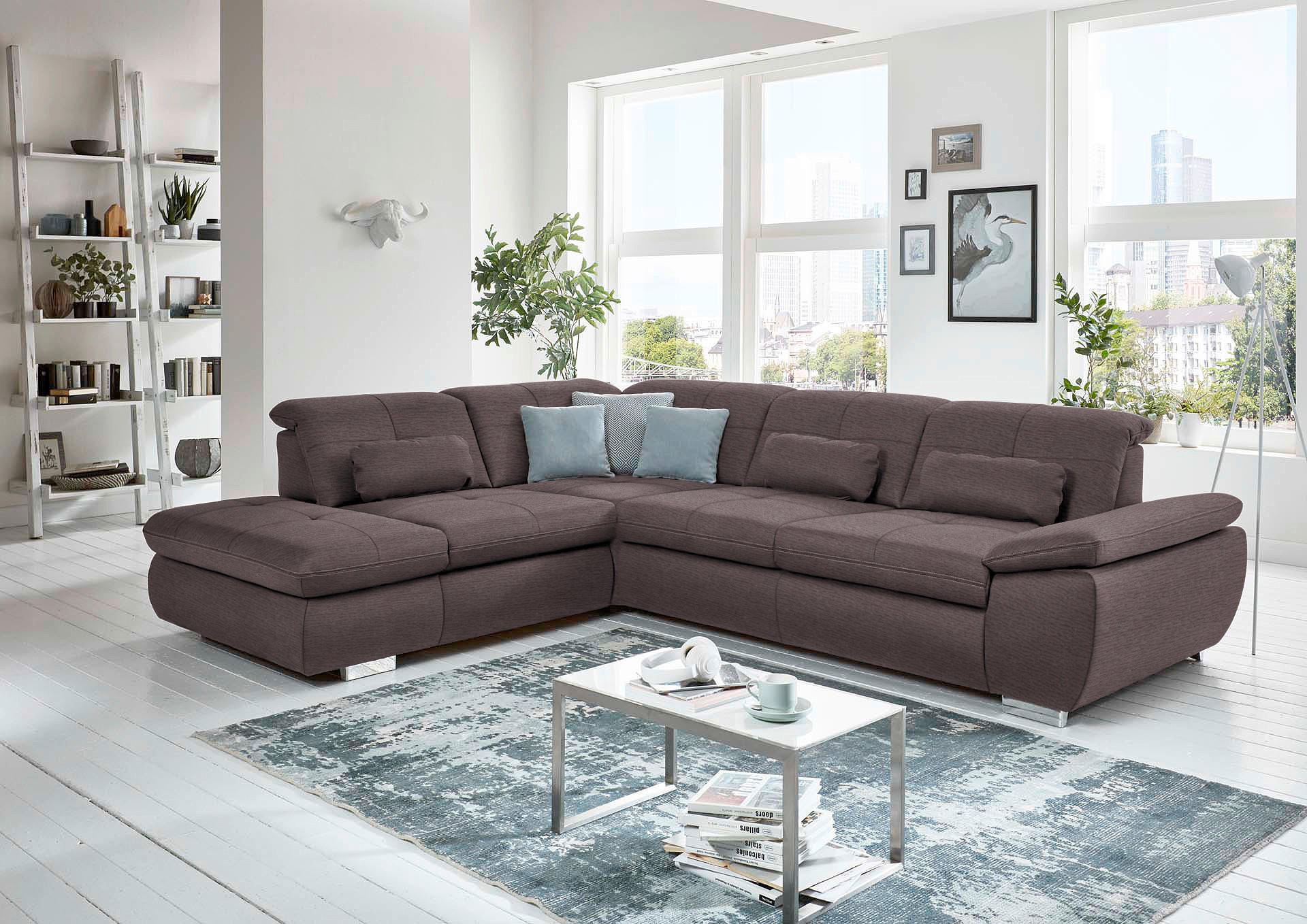 ECKSOFA in Mikrofaser Graubraun  - Graubraun/Silberfarben, Design, Textil/Metall (260/320cm) - Beldomo Speed