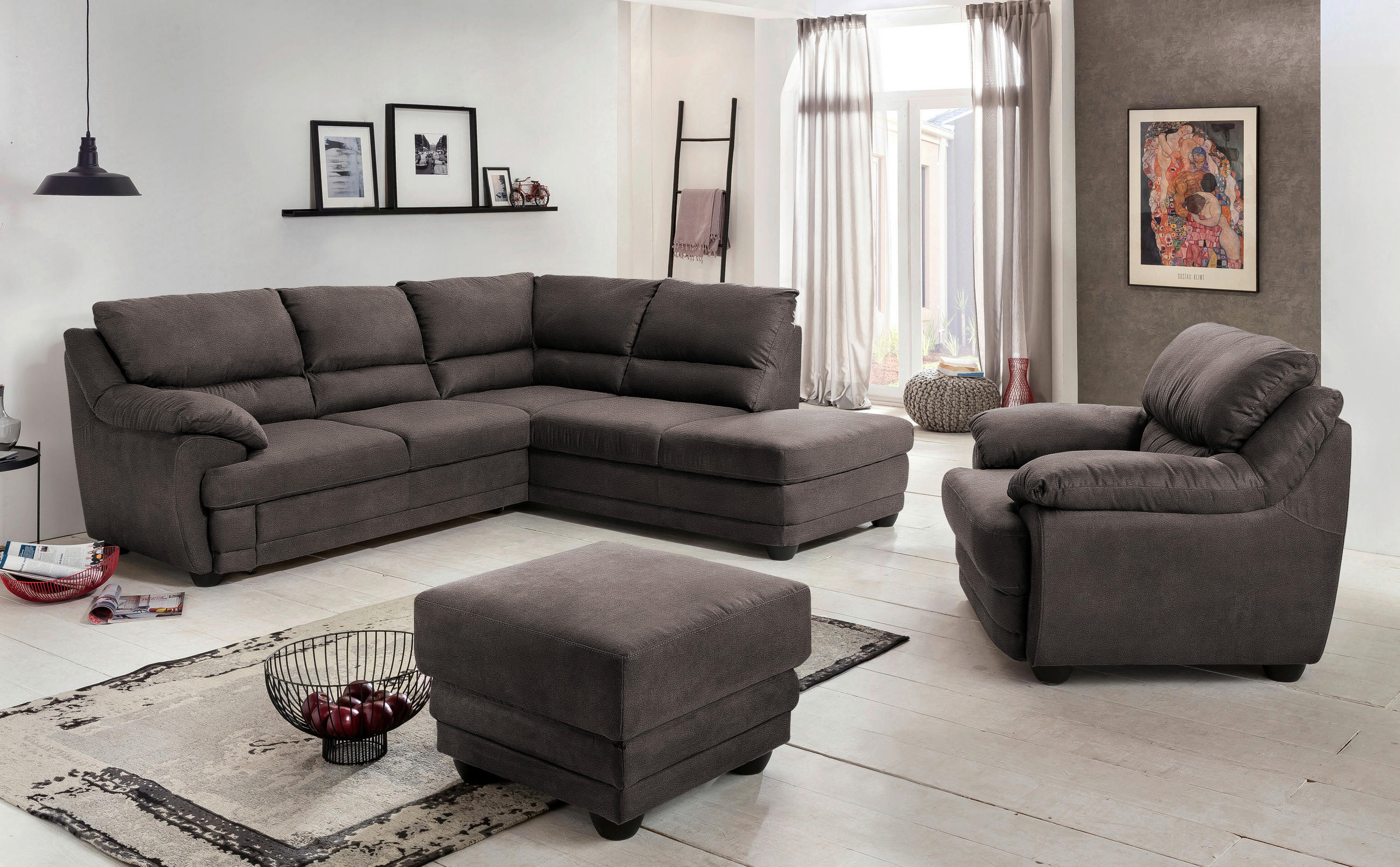 ECKSOFA Braun Mikrofaser  - Schwarz/Braun, Design, Kunststoff/Textil (225/245cm) - Livetastic