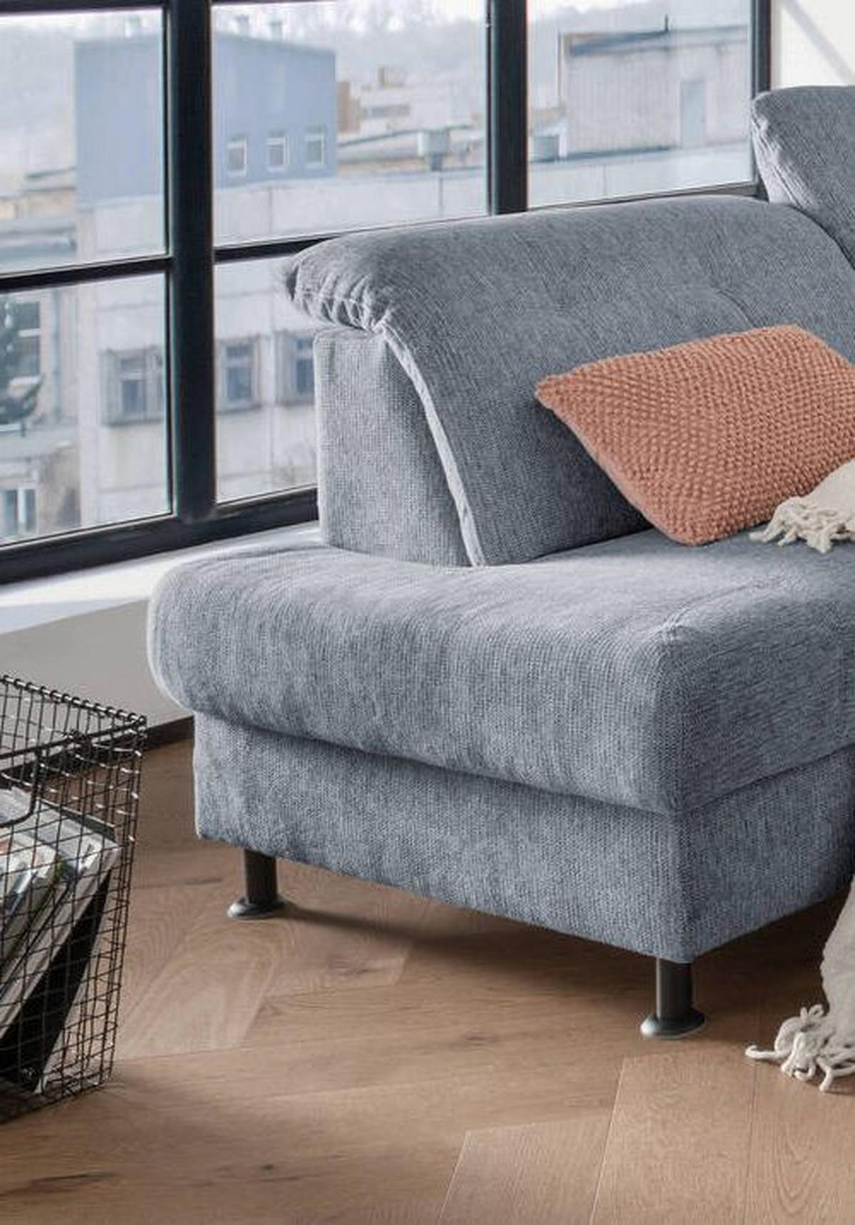 ECKSOFA in Chenille Hellblau  - Schwarz/Hellblau, Modern, Textil/Metall (198/270cm) - Livetastic