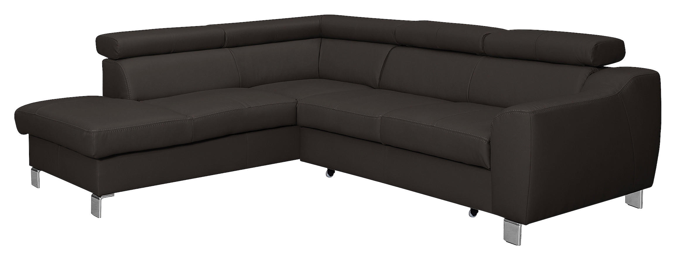 ECKSOFA Dunkelbraun Echtleder Lederlook  - Chromfarben/Dunkelbraun, Design, Leder/Textil (208/245cm) - Livetastic