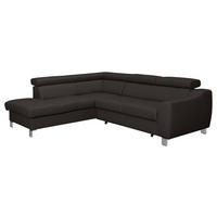 ECKSOFA Dunkelbraun Echtleder Lederlook  - Chromfarben/Dunkelbraun, Design, Leder/Textil (208/245cm) - Livetastic