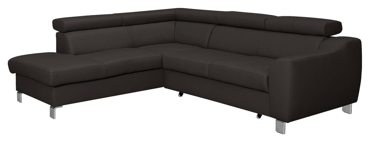 ECKSOFA Dunkelbraun Echtleder Lederlook  - Chromfarben/Dunkelbraun, Design, Leder/Textil (208/245cm) - Livetastic