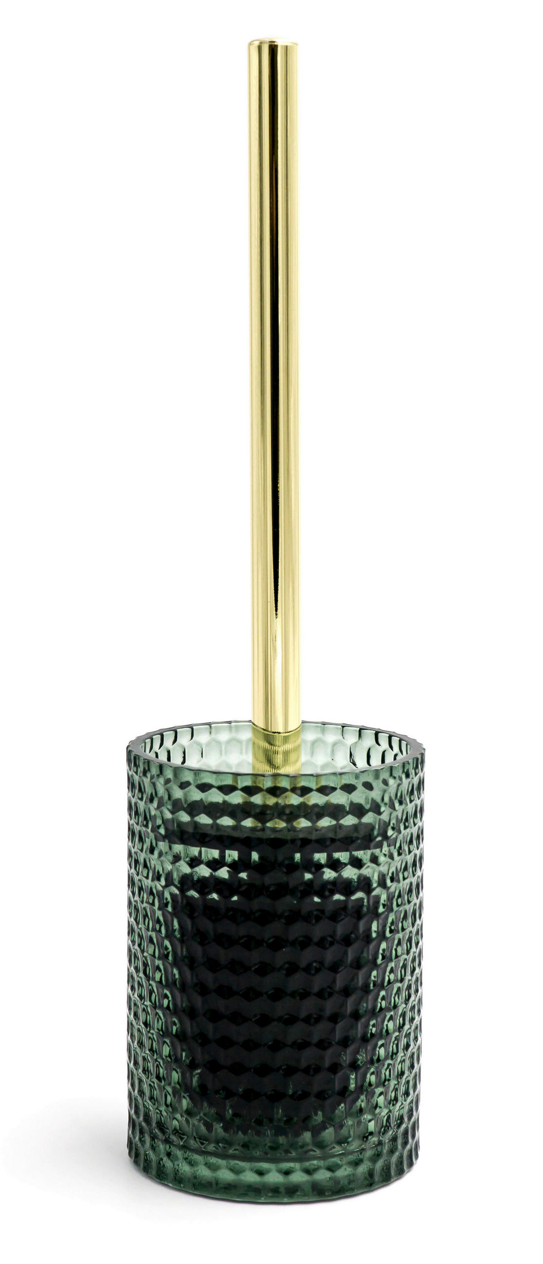 WC-BÜRSTE in Metall, Glas  Kunststoff   - Dunkelgrün/Goldfarben, Basics, Glas/Kunststoff (9,5/35/9,5cm) - Sadena