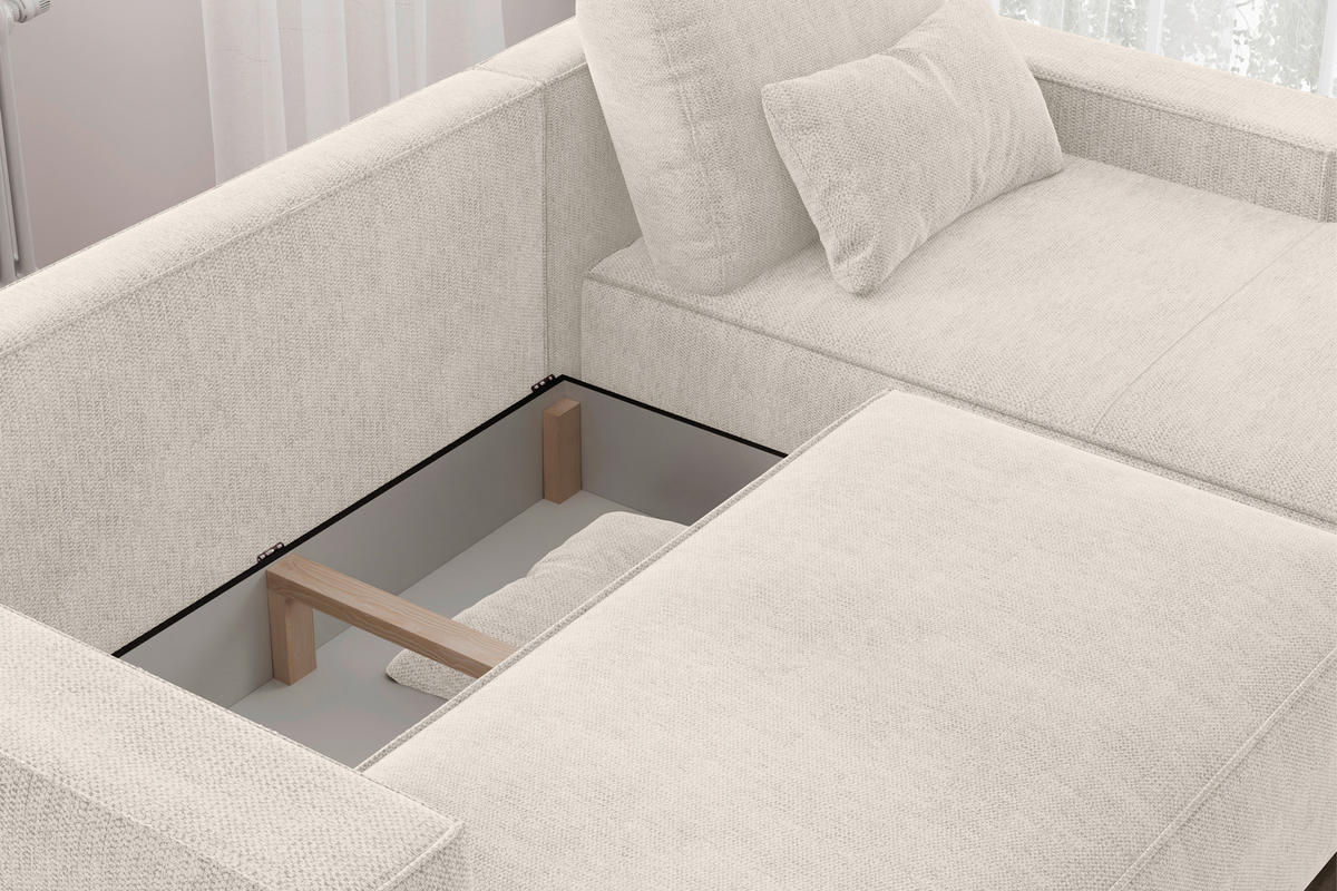 ECKSCHLAFSOFA in Chenille Beige  - Beige/Schwarz, Modern, Kunststoff/Textil (247/154cm) - Livetastic