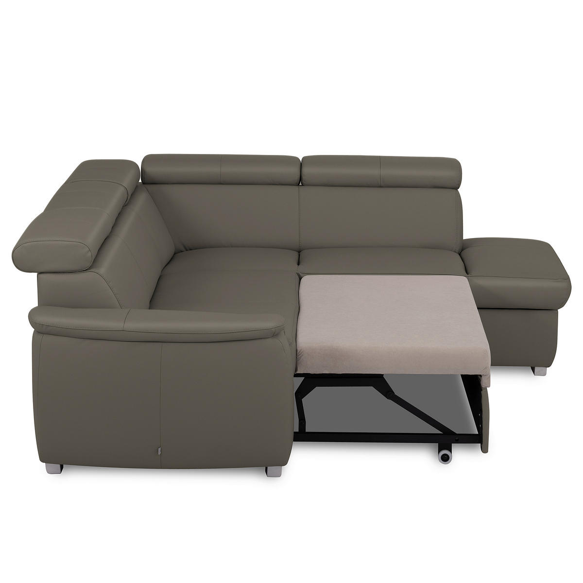 ECKSOFA  in Lederlook Echtleder Schlammfarben  - Schlammfarben/Silberfarben, Leder/Holz (262/211cm) - Celina Home