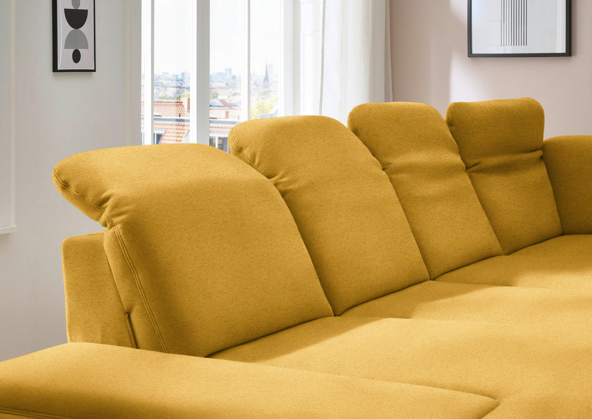 WOHNLANDSCHAFT  in Chenille Currygelb  - Currygelb/Schwarz, Design, Textil/Metall (198/364/255cm) - Beldomo Style