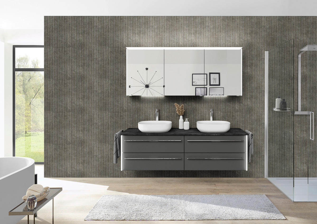 WASCHTISCHKOMBI 174 cm  - Chromfarben/Dunkelgrau, Design, Glas/Holzwerkstoff (174cm) - Leonardo Living