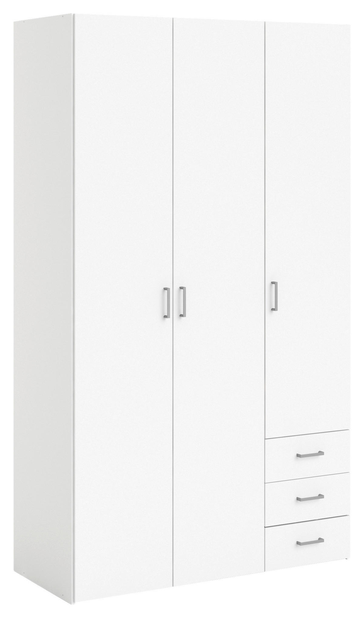 KLEIDERSCHRANK 115,8/200,4/49,5 cm 3-türig Weiß  - Silberfarben/Weiß, Basics, Holzwerkstoff/Metall (115,8/200,4/49,5cm) - MID.YOU