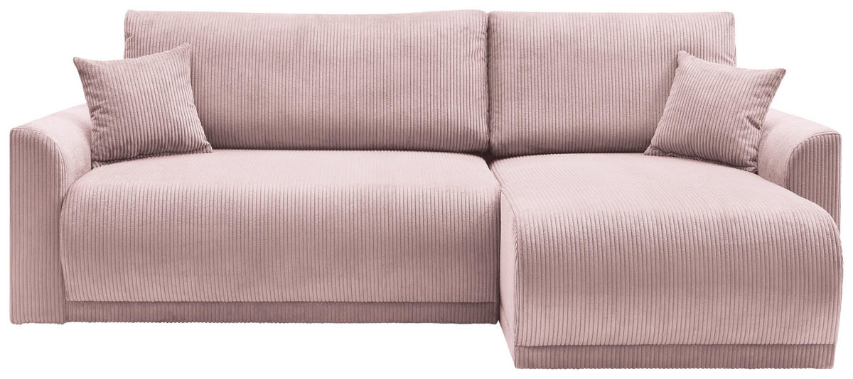 ECKSOFA KIMMY Rosa Cord Zierkissen, Rückenkissen, Bettkasten  - Schwarz/Rosa, Design, Kunststoff/Textil (233/146cm) - P & B