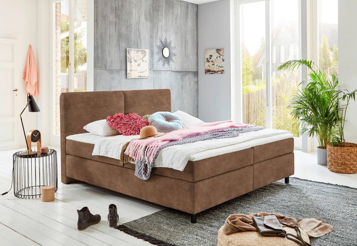 BOXSPRINGBETT 160/200 cm  in Braun  - Schwarz/Braun, Konventionell, Kunststoff/Textil (160/200cm) - Hom`in