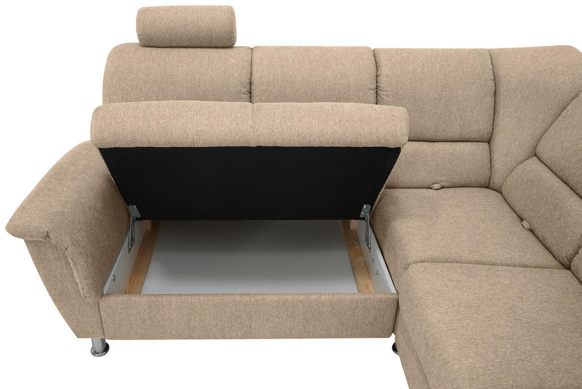 ECKSOFA in Webstoff Taupe  - Taupe/Silberfarben, Design, Holz/Kunststoff (219/270cm) - Livetastic
