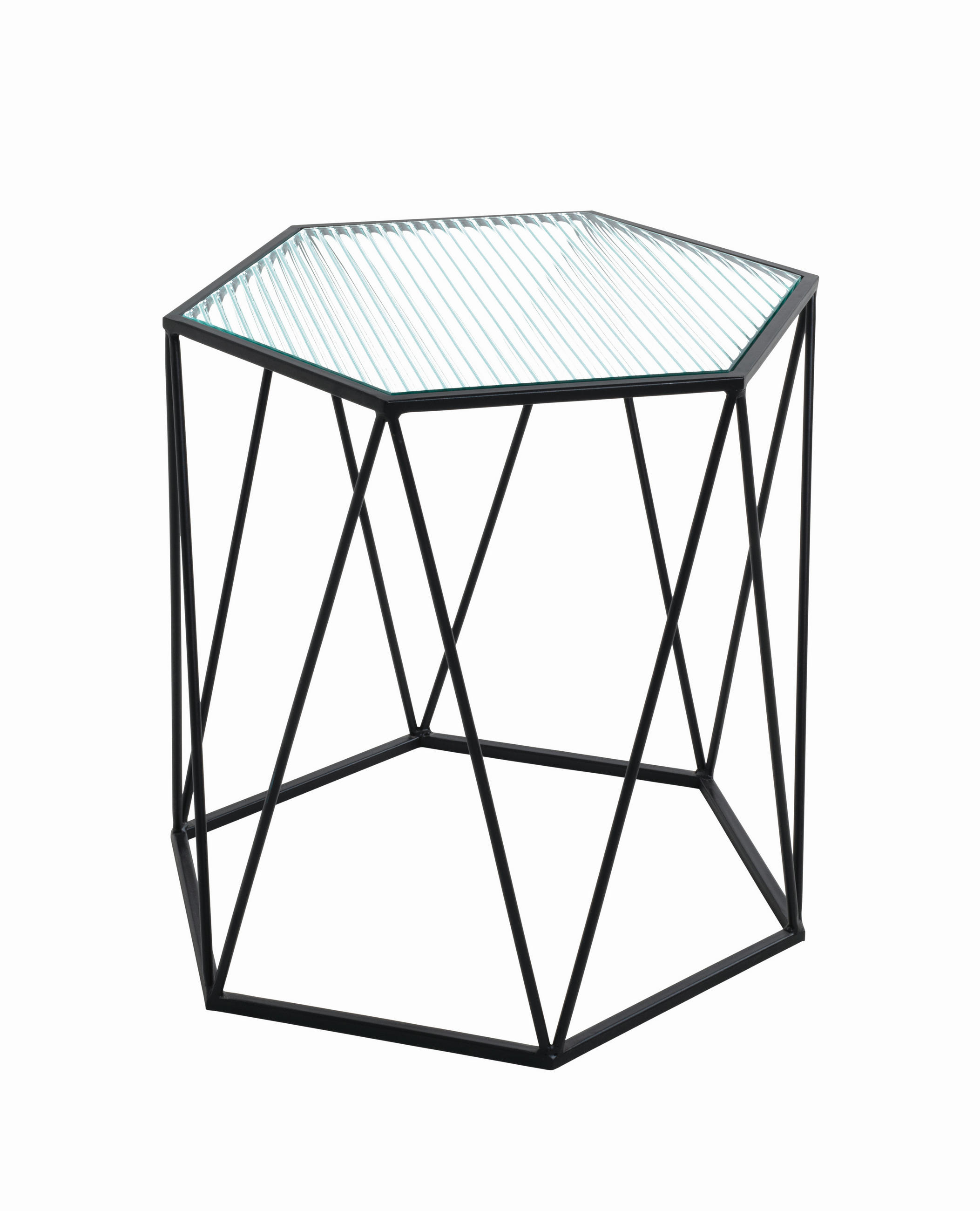 BEISTELLTISCH 46/40/46 cm Leeds Klar, Schwarz sechseckig  - Klar/Schwarz, Design, Glas/Metall (46/40/46cm)
