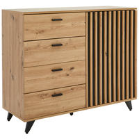 ŠIROKA KOMODA, črna, barve hrasta  - črna/barve hrasta, Trendi, kovina/leseni material (103/86/40cm) - MID.YOU