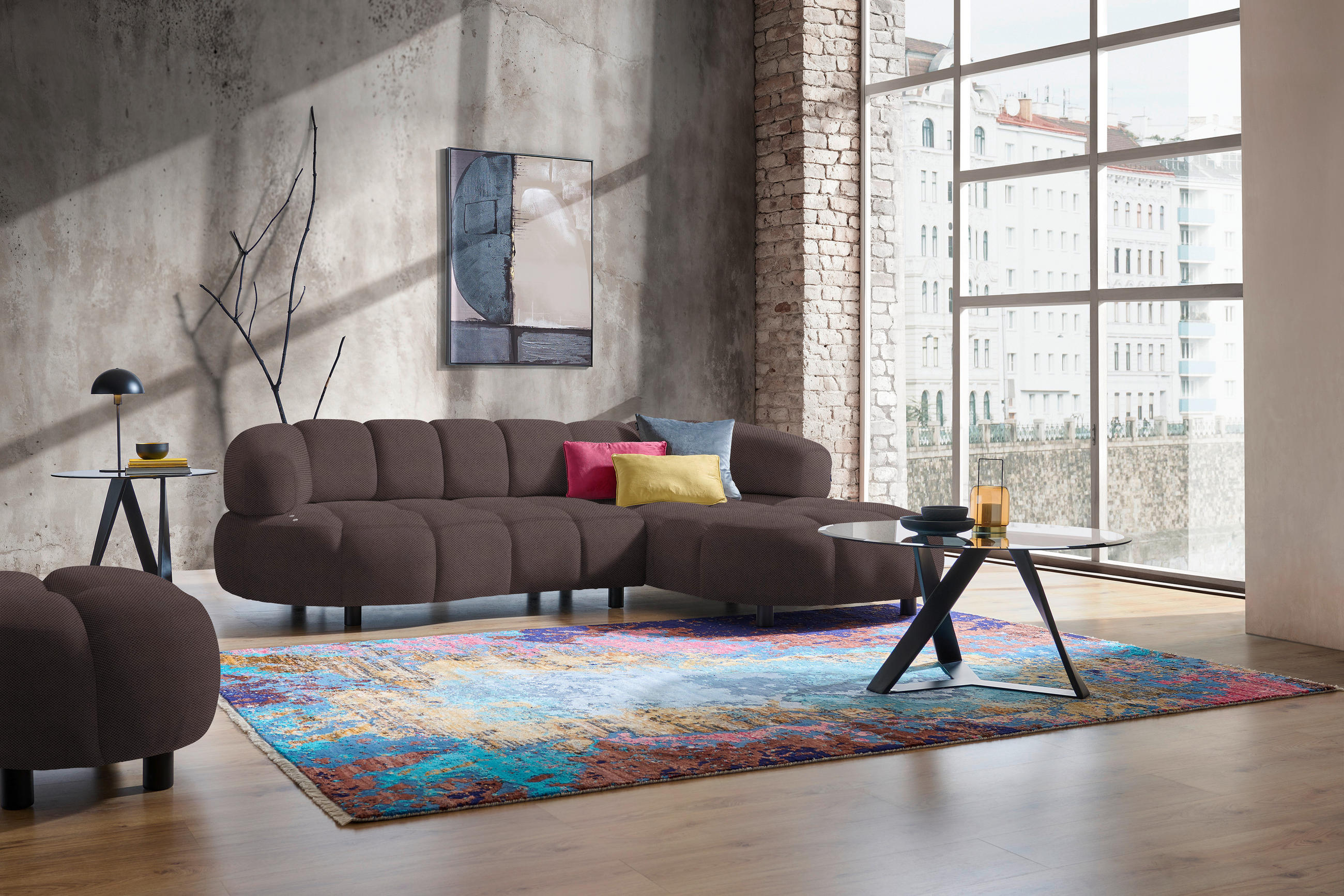ECKSOFA in Webstoff Taupe  284/183 cm  - Taupe/Schwarz, Design, Holz/Textil (284/183cm) - Welnova