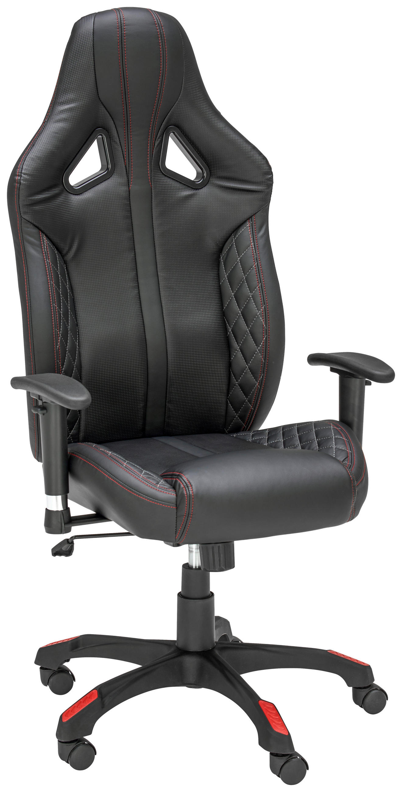 GAMING STOL les, umetna masa, tekstil rdeča, črna  - rdeča/temno siva, Design, umetna masa/tekstil (67/123-133/66cm) - Xora