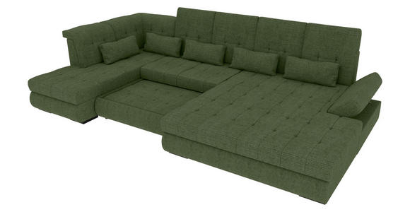 WOHNLANDSCHAFT  in Struktur Olivgrün  - Schwarz/Olivgrün, KONVENTIONELL, Kunststoff/Textil (212/363/191cm) - Carryhome