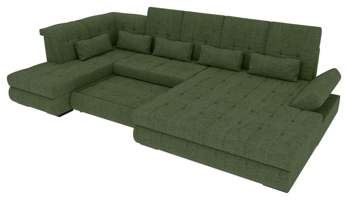 WOHNLANDSCHAFT Olivgrün Struktur  - Schwarz/Olivgrün, KONVENTIONELL, Kunststoff/Textil (222/358/212cm) - Carryhome