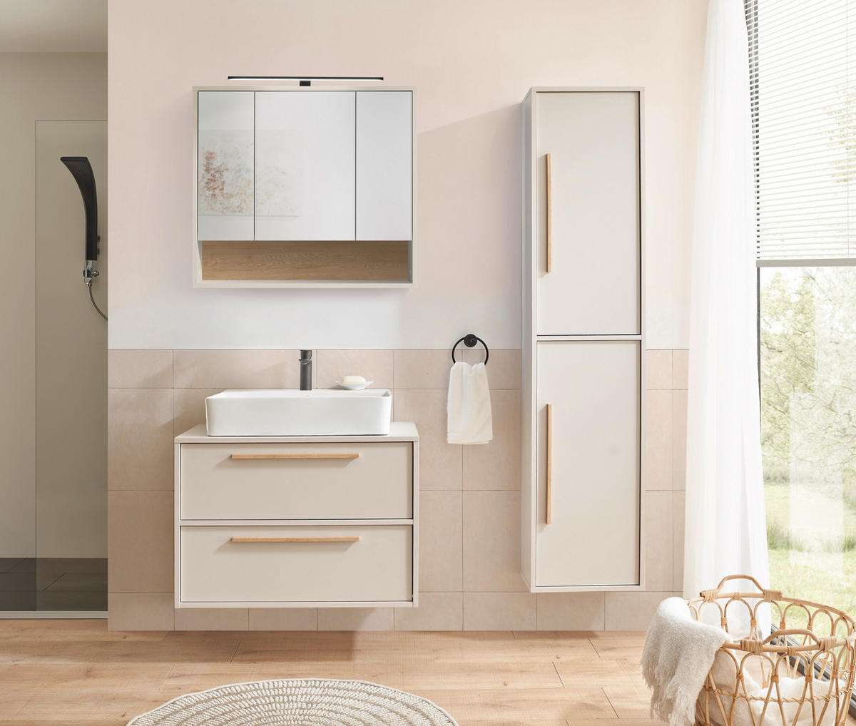 TÜKRÖS SZEKRÉNY 80/72/21 cm  - kasmírszínű, Design, faalapú anyag/üveg (80/72/21cm) - home24