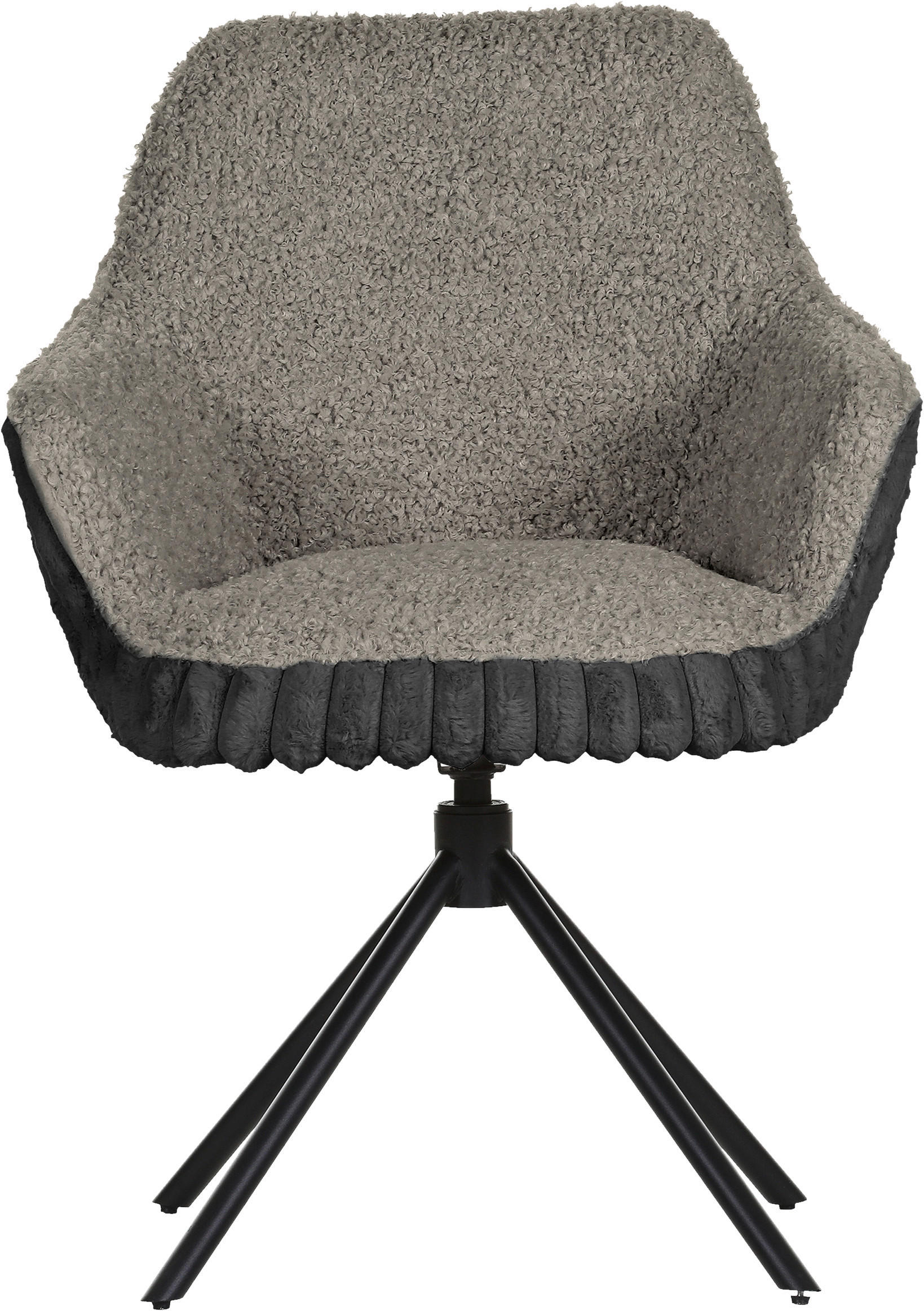 ARMLEHNSTUHL  in Eisen Plüsch, Teddystoff  - Hellgrau/Schwarz, LIFESTYLE, Textil/Metall (65/68/90cm) - home24