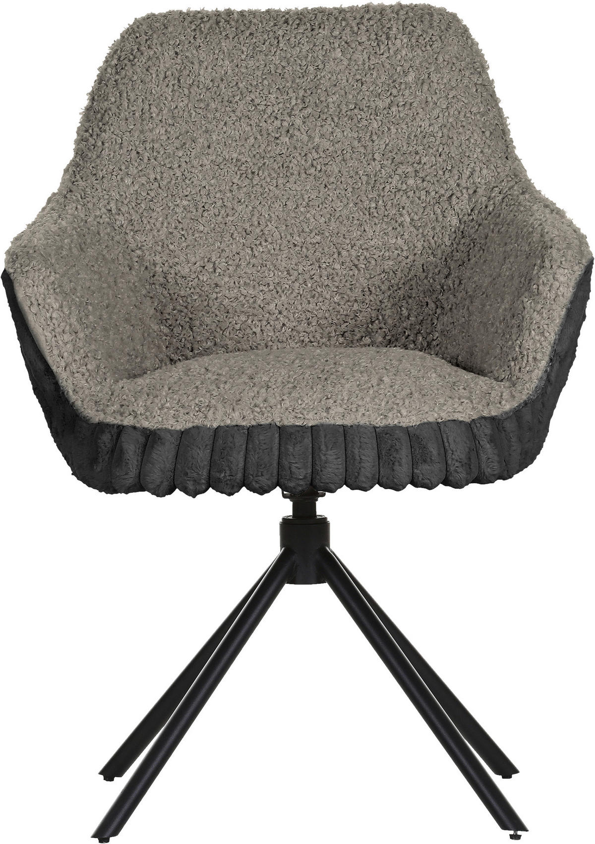 ARMLEHNSTUHL  in Eisen Teddystoff, Plüsch  - Hellgrau/Schwarz, LIFESTYLE, Textil/Metall (65/68/90cm) - home24