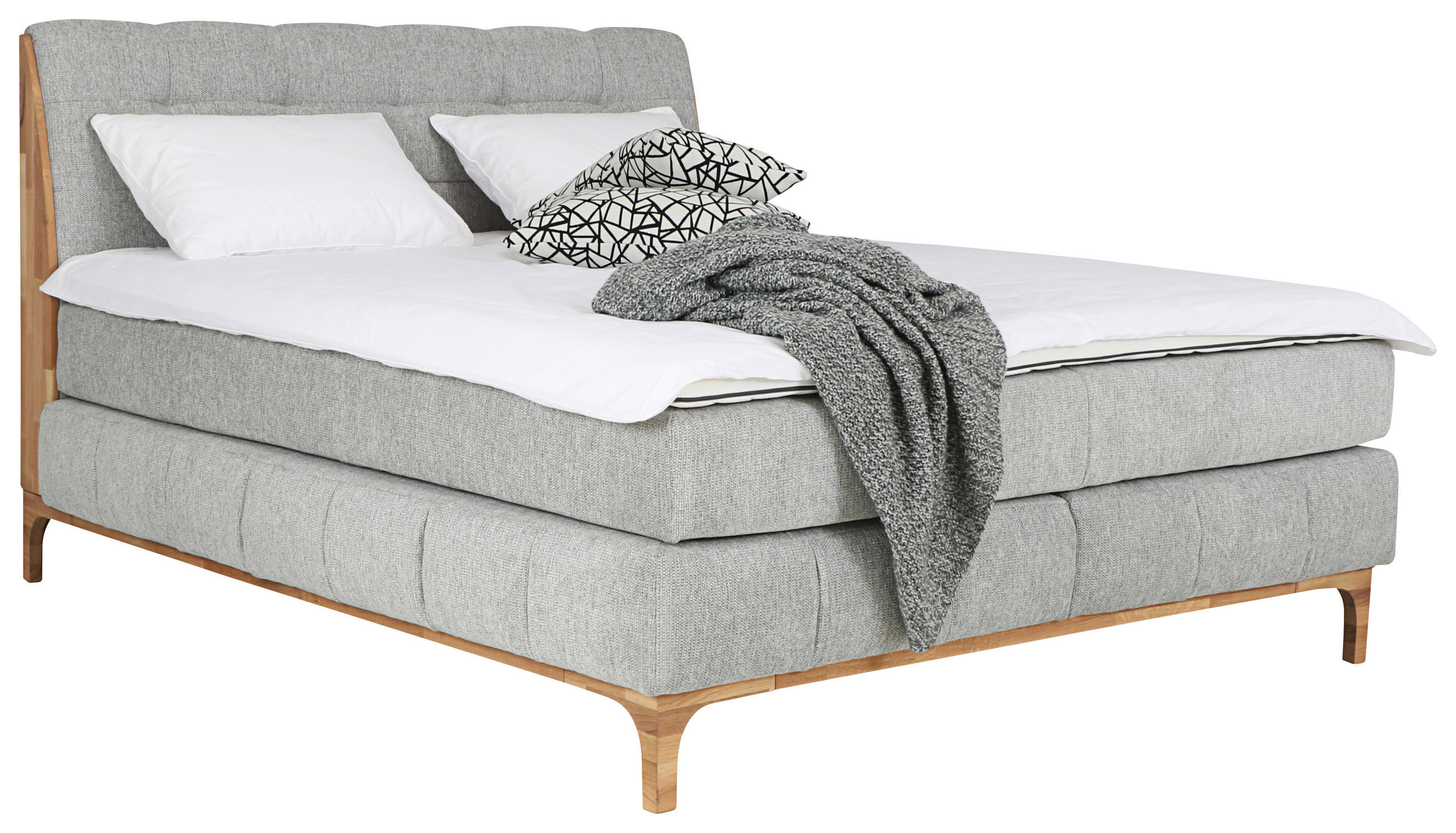 BOXSPRING-ÁGY 160/200 cm  ezüst  - ezüst/tölgyfa, Modern, faalapú anyag/textil (160/200cm) - MID.YOU