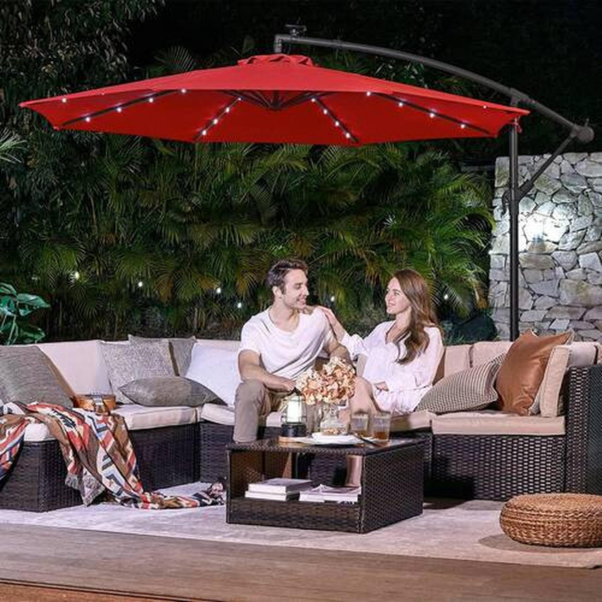 BOČNÍ SLUNEČNÍK 300/300 cm - černá/červená, Basics, kov/textil (300/300cm) - Modante