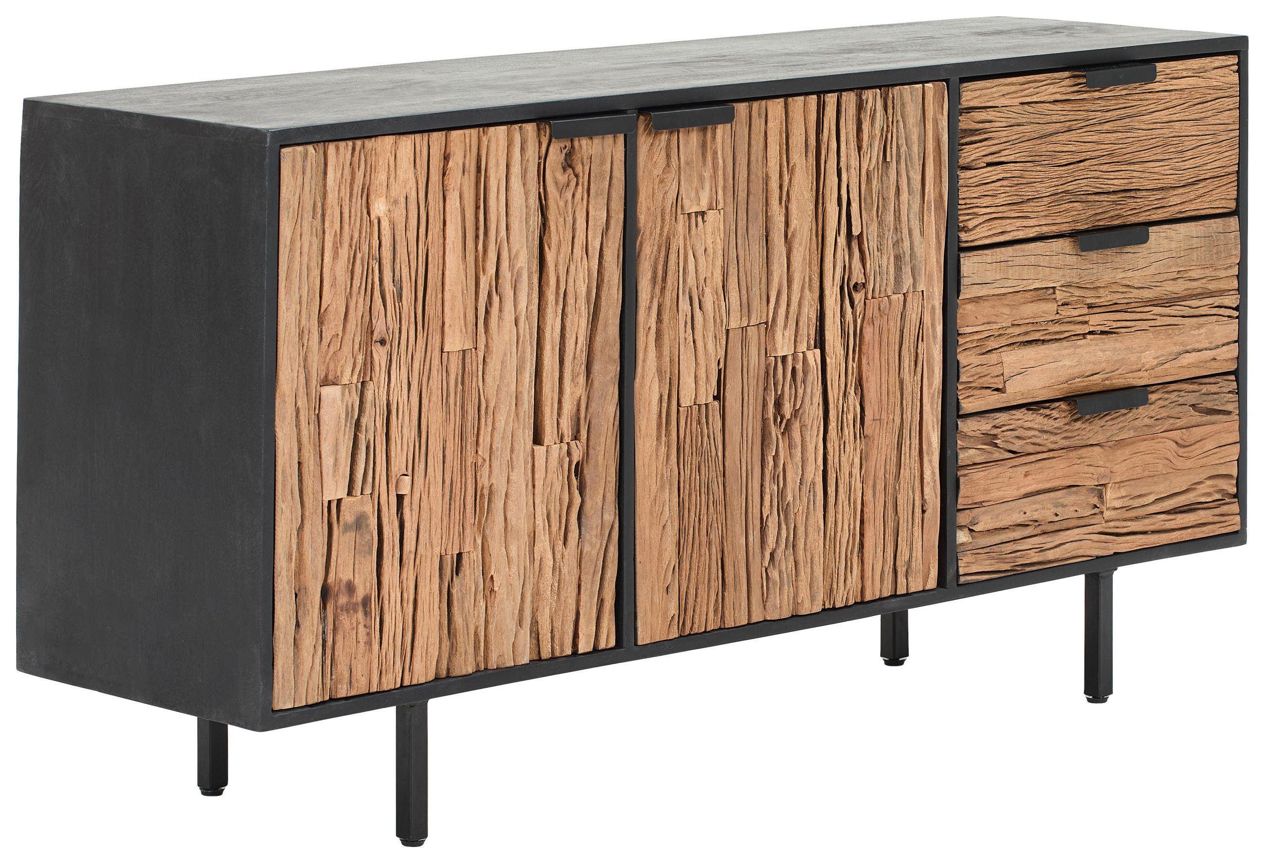 SIDEBOARD  150/75/40 cm 3 Schublade(n)  - Schwarz/Naturfarben, Design, Holz/Metall (150/75/40cm) - Livetastic
