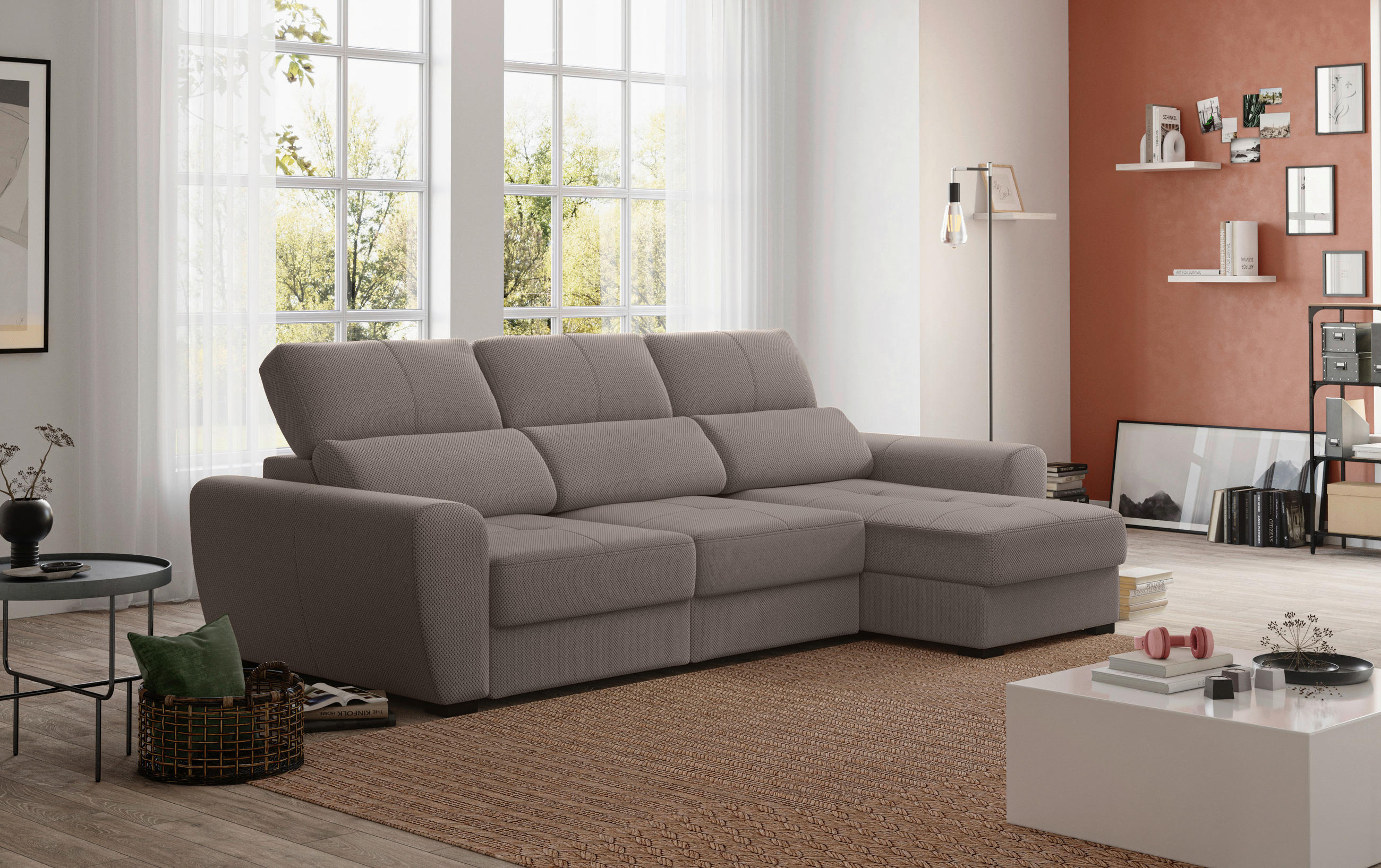 ECKSOFA in Velours Braun  - Schwarz/Braun, Konventionell, Kunststoff/Textil (285/177cm) - MID.YOU