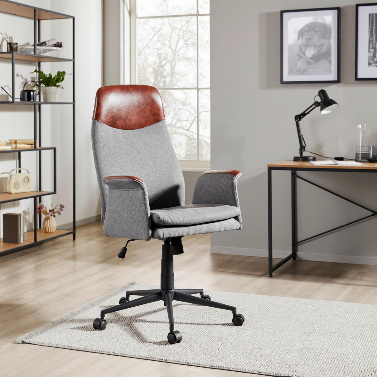 DREHSTUHL Lederlook, Flachgewebe Braun, Grau  - Schwarz/Braun, MODERN, Kunststoff/Textil (79/114,5/66cm) - MID.YOU