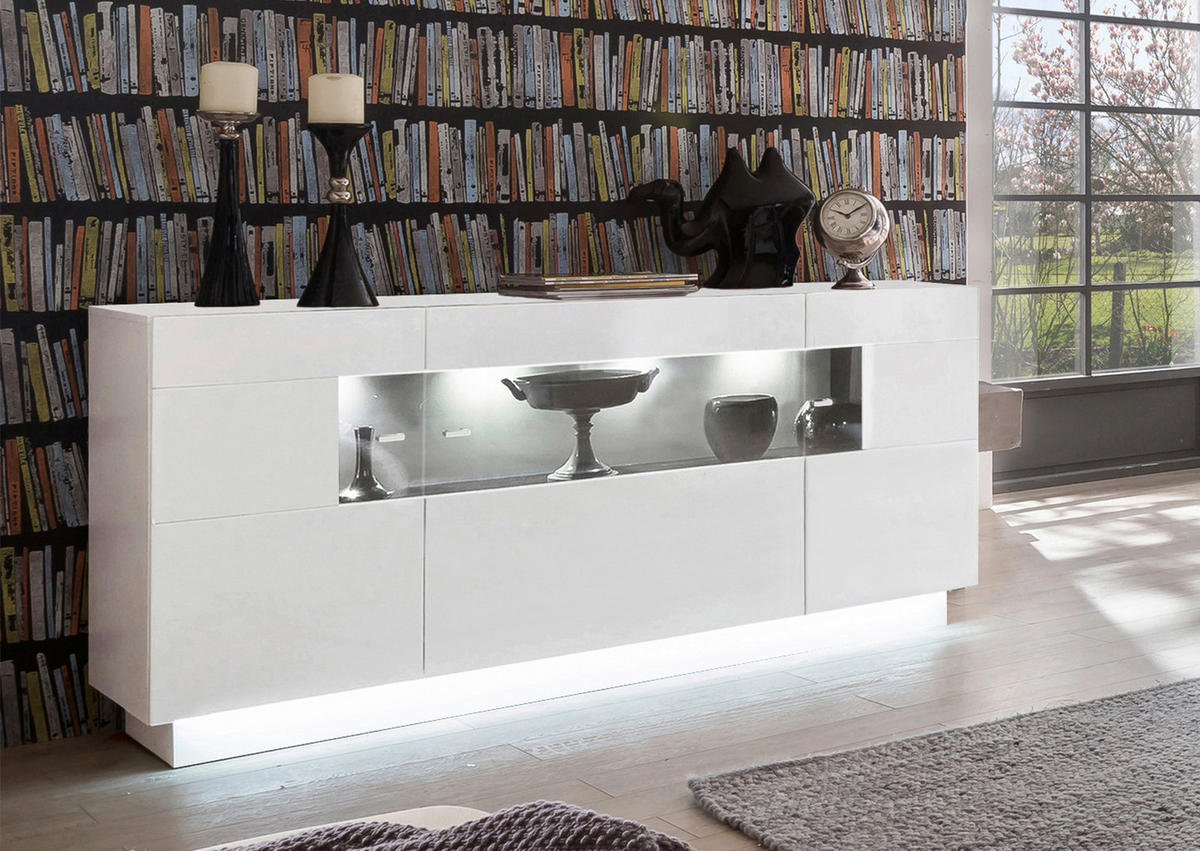 SIDEBOARD  in 160/85/43 cm  - Silberfarben/Weiß, KONVENTIONELL, Glas/Holzwerkstoff (160/85/43cm) - Livetastic