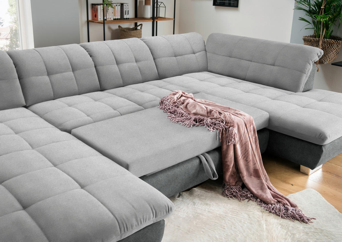 WOHNLANDSCHAFT in Mikrofaser Hellgrau  - Chromfarben/Hellgrau, Design, Kunststoff/Textil (204/350/211cm) - Xora