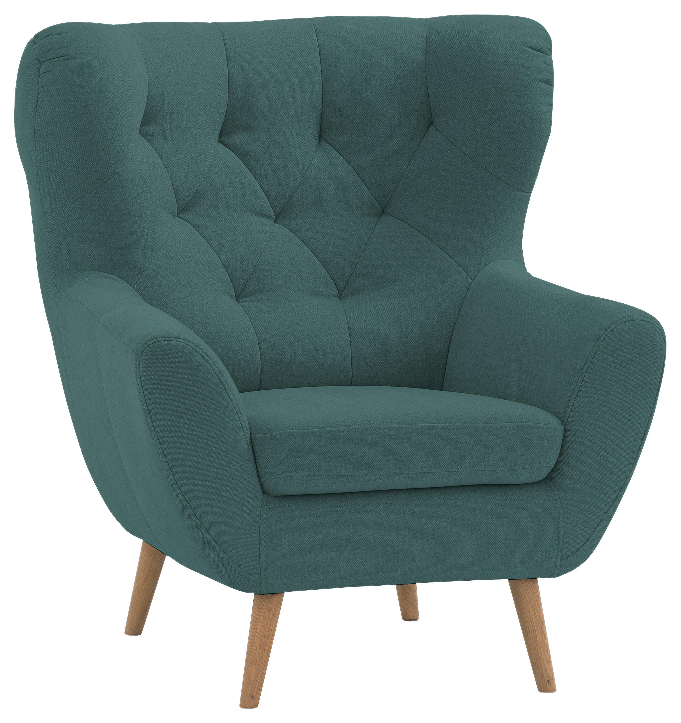 OHRENSESSEL in Webstoff Petrol  - Eichefarben/Beige, Design, Holz/Holzwerkstoff (88/104/92cm) - Stylife