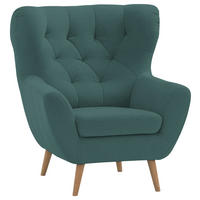 OHRENSESSEL in Webstoff Petrol  - Eichefarben/Beige, Design, Holz/Holzwerkstoff (88/104/92cm) - Stylife