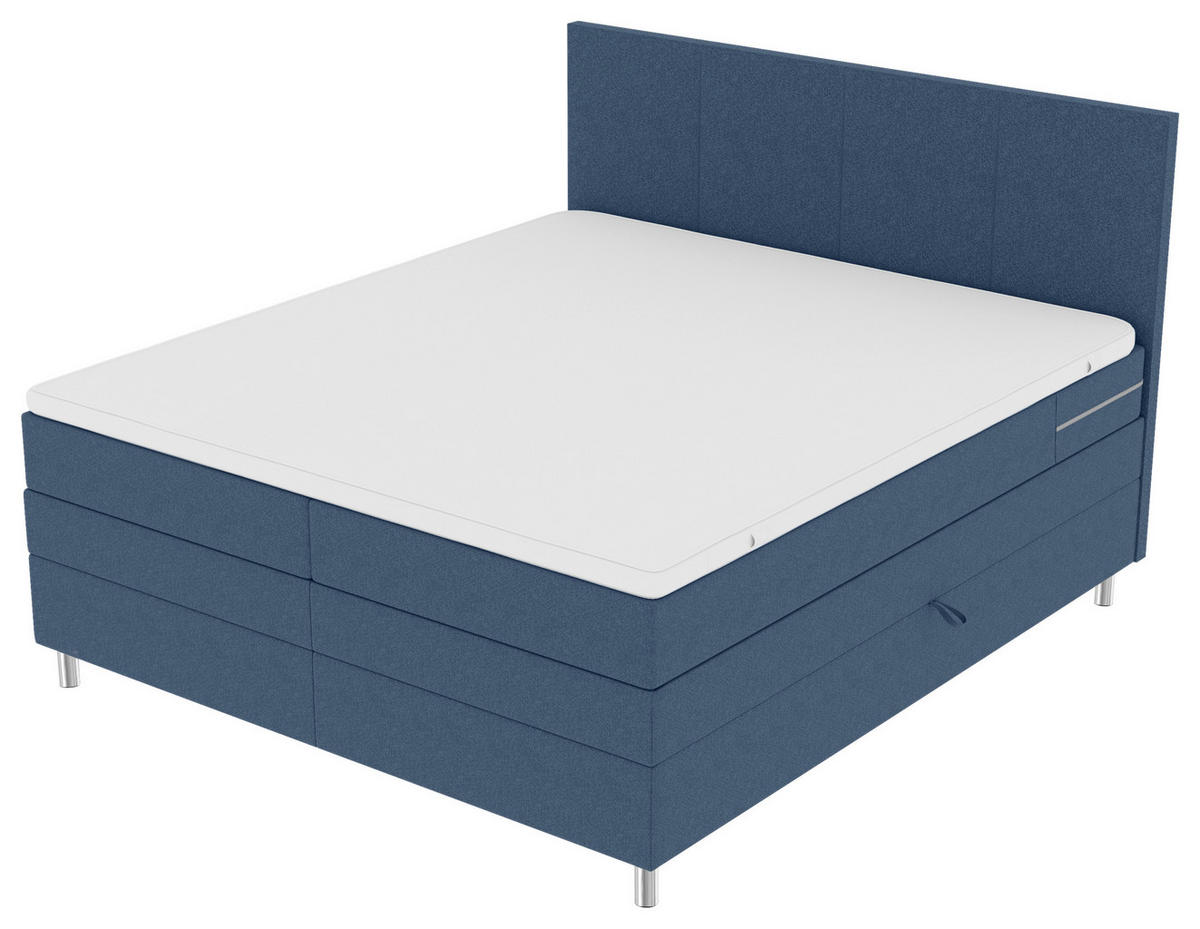 BOXSPRINGBETT 200/200 cm,  in Blau, Bettkasten, Topper, Matratzen, H3 = fest  - Chromfarben/Blau, KONVENTIONELL, Kunststoff/Textil (200/200cm) - Boxxx