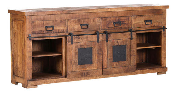 SIDEBOARD in 195/85/45 cm - Schwarz/Naturfarben, ROMANTIK / LANDHAUS, Holz/Metall (195/85/45cm) - Landscape