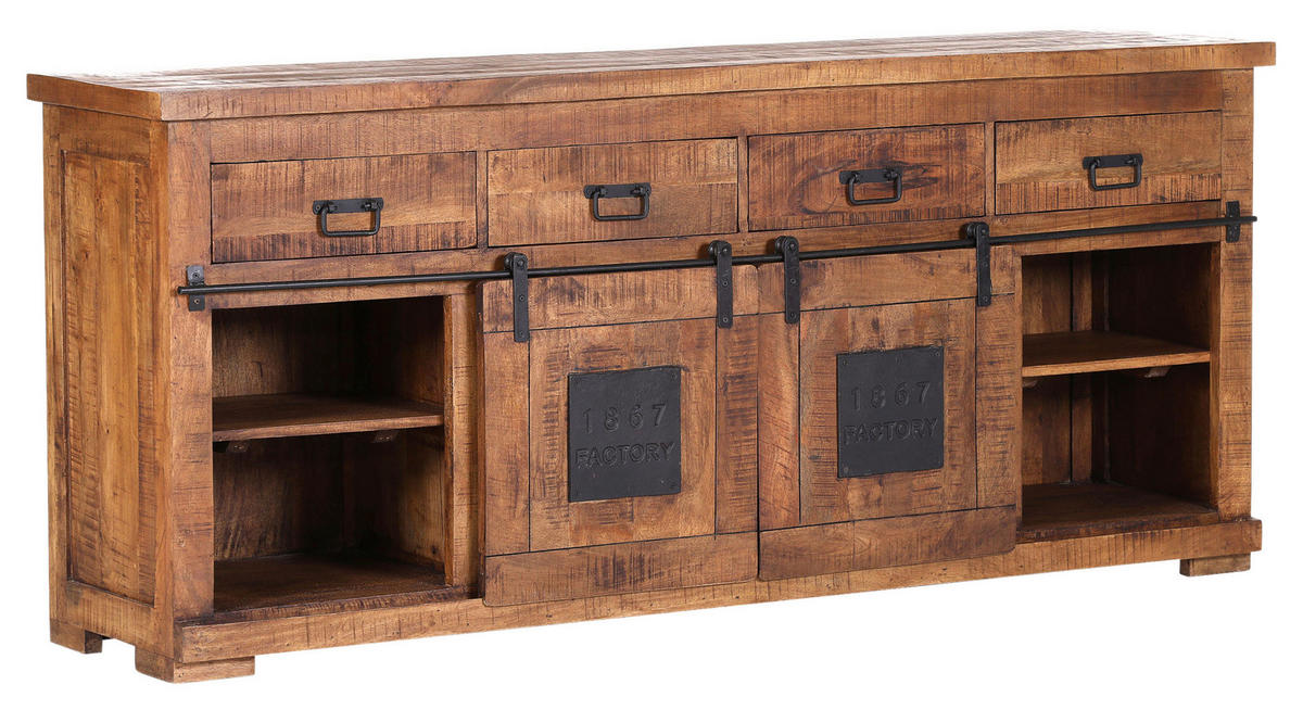 SIDEBOARD 195/85/45 cm  in Naturfarben  - Schwarz/Naturfarben, Romantik / Landhaus, Holz/Metall (195/85/45cm) - Landscape