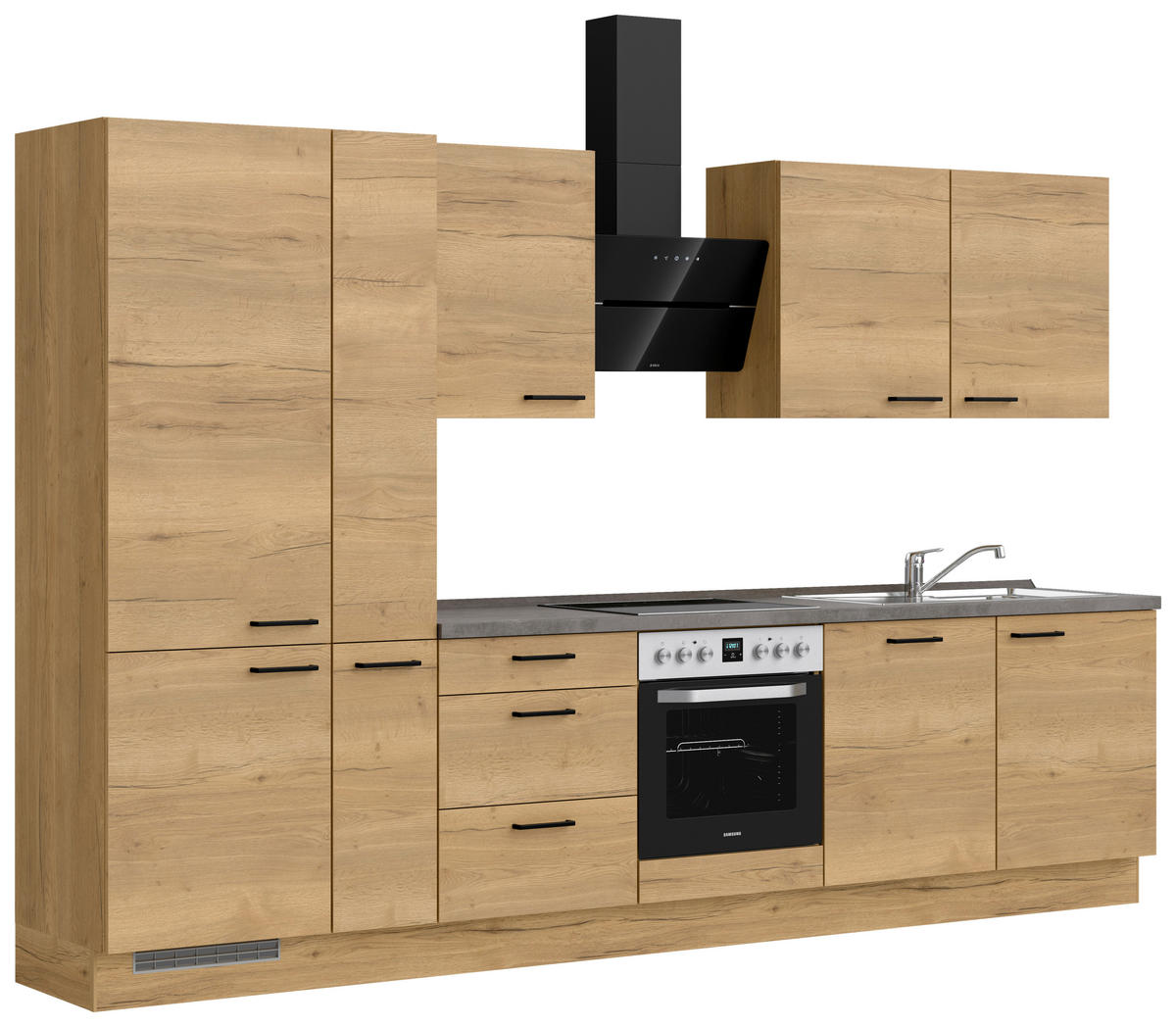 KÜCHENBLOCK 330 cm   in Eichefarben, Schieferfarben  - Schieferfarben/Eichefarben, MODERN, Holzwerkstoff/Metall (330cm) - Nobilia