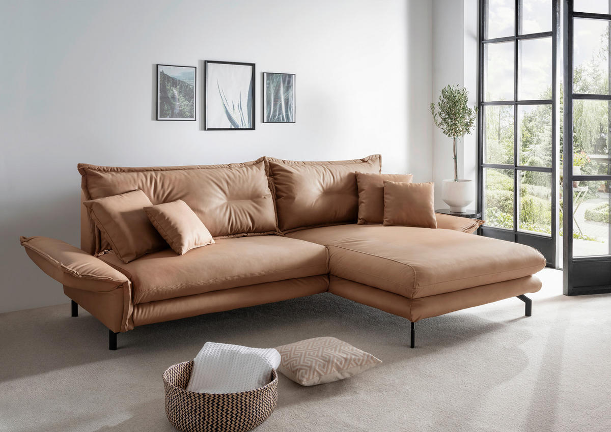 ECKSOFA in Lederlook Taupe  - Taupe/Schwarz, Modern, Textil/Metall (255/180cm) - Livetastic