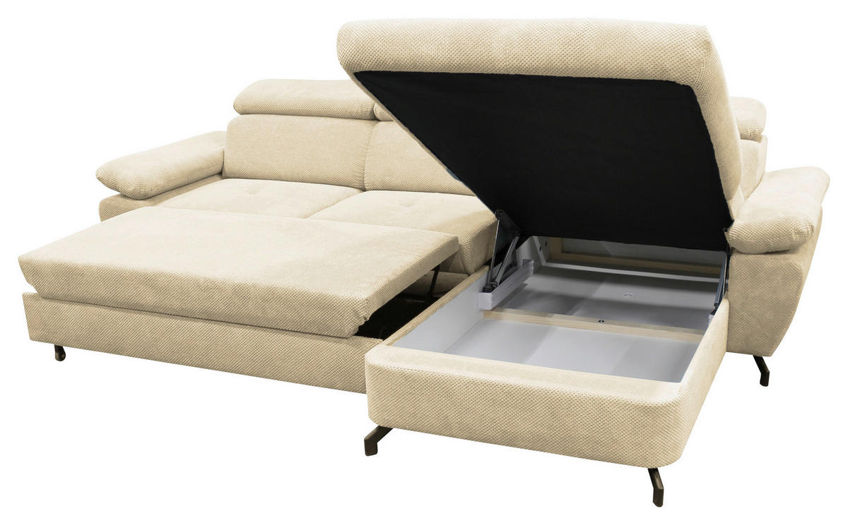 ECKSOFA OMEGA in Chenille Beige  280/186 cm  - Beige/Schwarz, Design, Textil/Metall (280/186cm) - MID.YOU