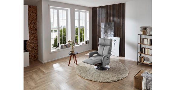 RELAXSESSEL in Leder Hellgrau - Edelstahlfarben/Hellgrau, Design, Leder/Metall (78/112/85cm) - Cantus