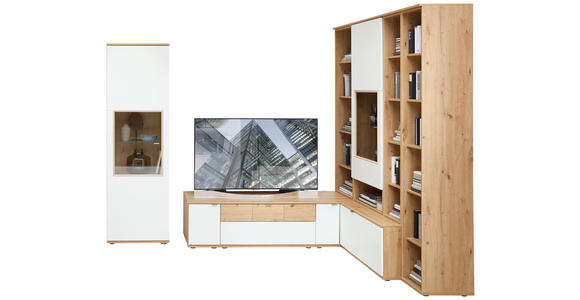 WOHNWAND  in Weiß, Alteiche  270x165/215/40-53 cm  - Alteiche/Alufarben, KONVENTIONELL, Glas/Holzwerkstoff (270x165/215/40-53cm) - Venda