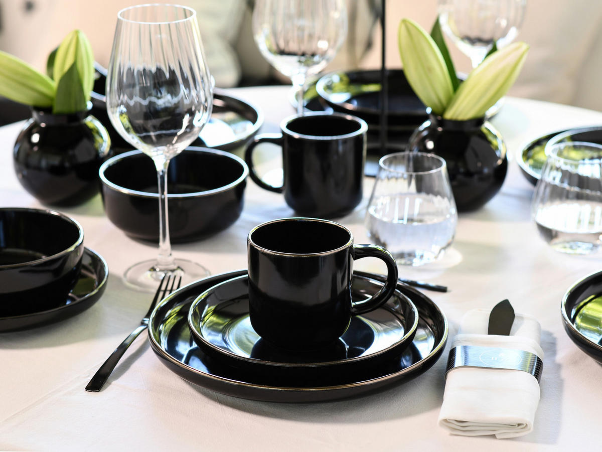 KOMPLETT SERVIS Nordic Festive Schwarz 30 delar  - svart/guldfärgad, Basics, keramik - Creatable