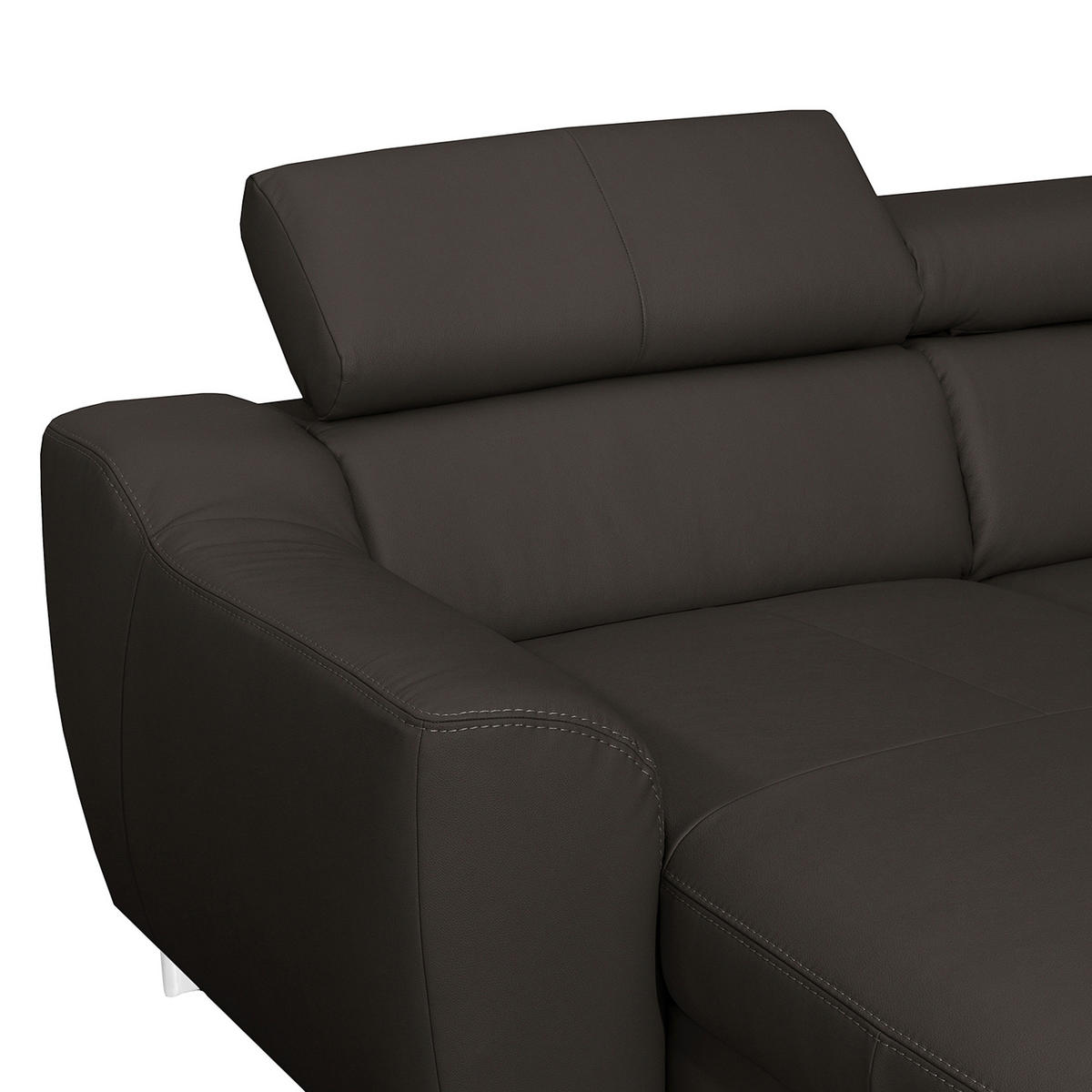 ECKSOFA in Lederlook Echtleder Dunkelbraun  - Chromfarben/Dunkelbraun, Design, Leder/Textil (242/176cm) - Livetastic