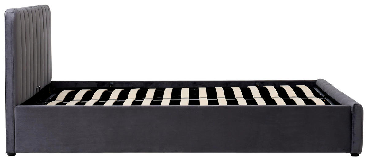 POLSTERBETT 140/200 cm, inkl. gepolstertes Kopfteil, Lattenrost, Bettkasten,  in Grau  - Schwarz/Naturfarben, Design, Holz/Kunststoff (140/200cm) - Boxxx