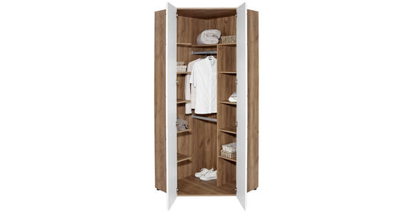 Eckschrank 87cm Avensis New, Weiß/Eiche Dekor - Eichefarben/Weiß, KONVENTIONELL, Holzwerkstoff (86,5/205,7/86,5cm) - Luca Bessoni