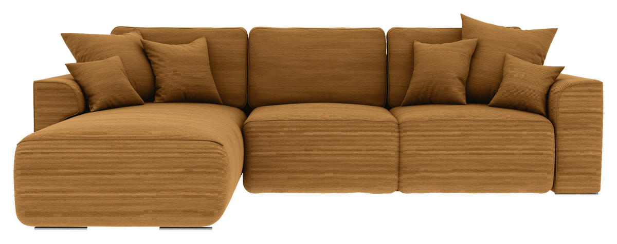ECKSOFA in Cord Rostfarben  - Chromfarben/Rostfarben, Konventionell, Kunststoff/Textil (195/293cm) - MID.YOU