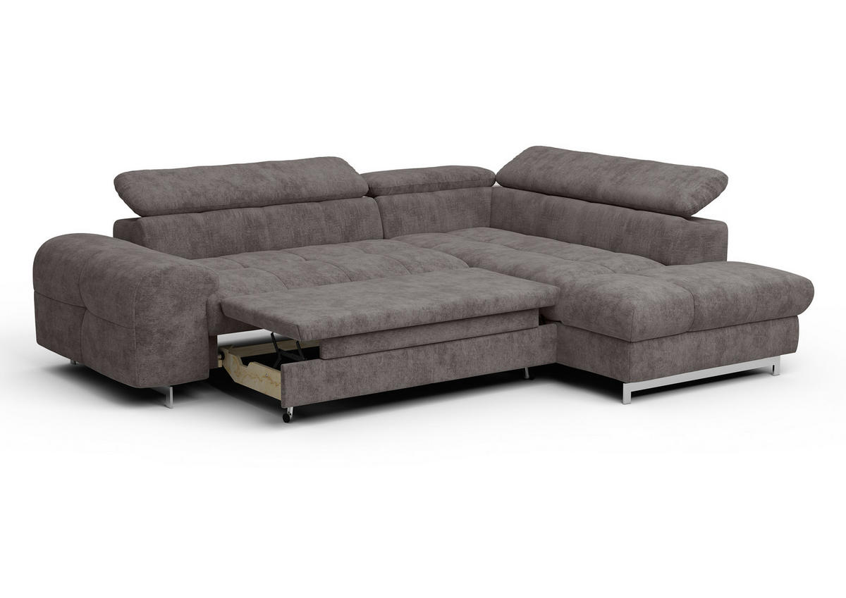 ECKSOFA in Mikrofaser Dunkelbraun  - Chromfarben/Dunkelbraun, Konventionell, Textil/Metall (257/206cm) - Livetastic