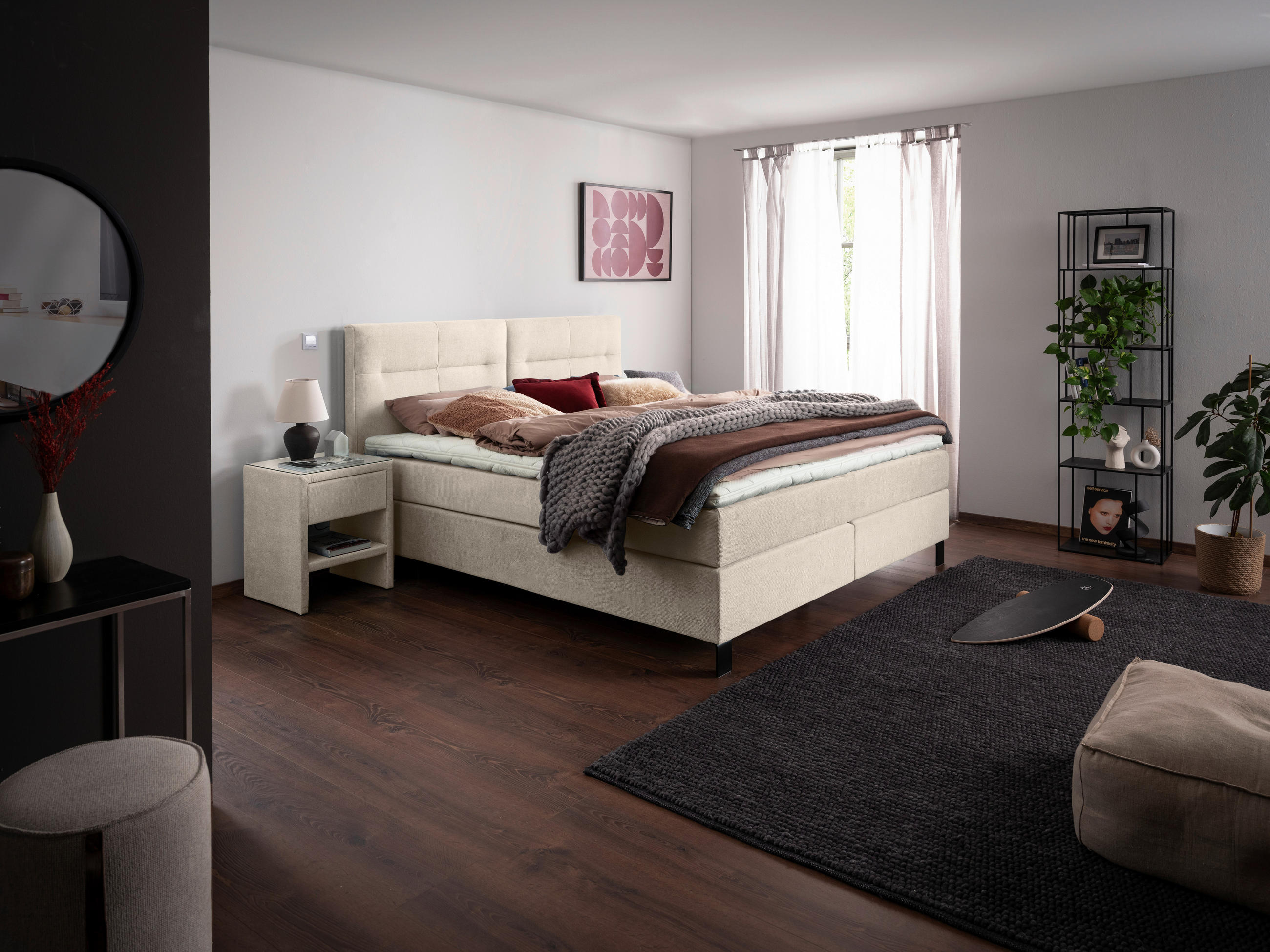 BOXSPRINGBETT 200/220 cm  in Creme  - Creme/Schwarz, KONVENTIONELL, Textil/Metall (200/220cm) - Esposa