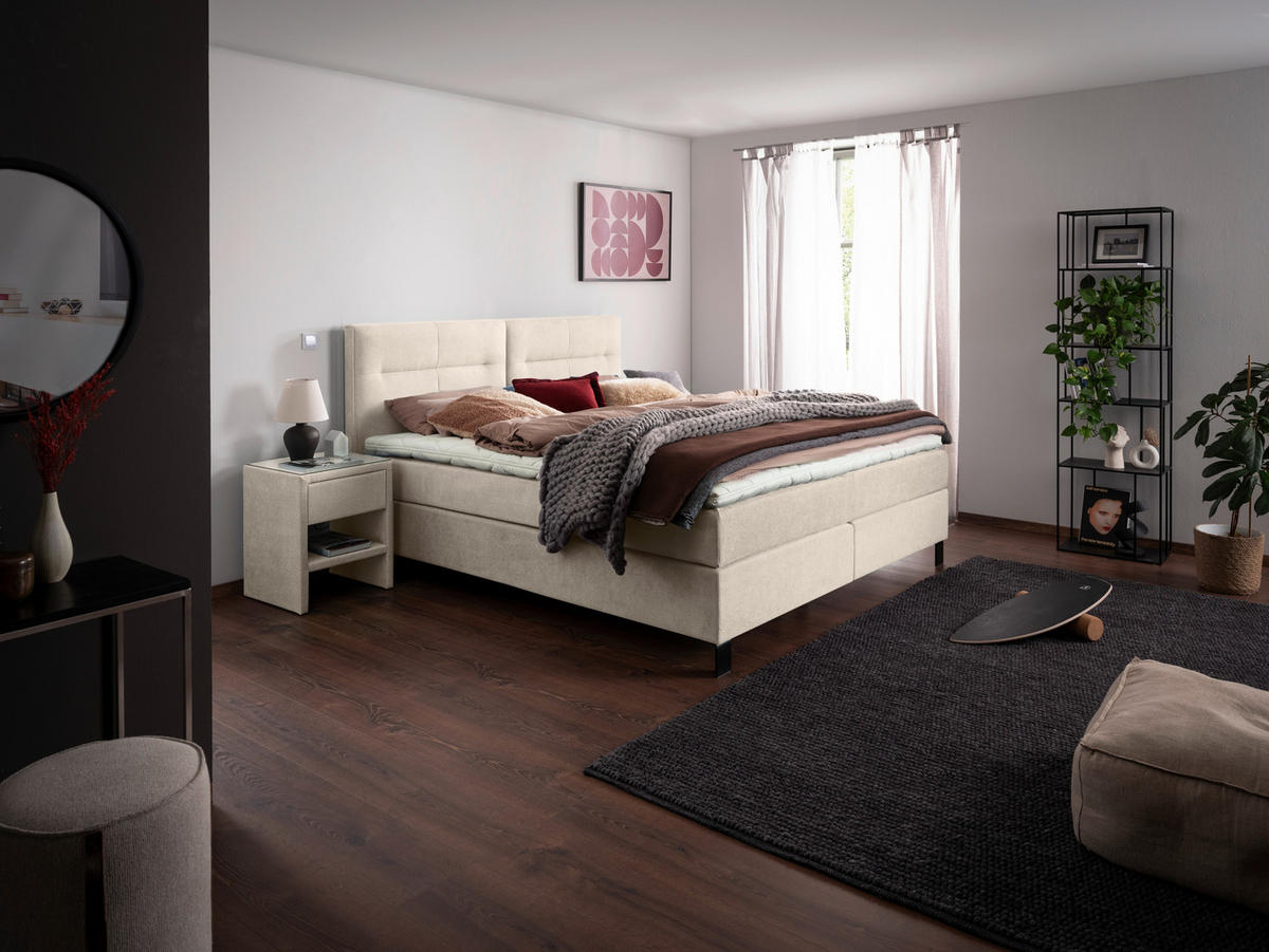 BOXSPRINGBETT 200/220 cm  in Creme  - Creme/Schwarz, Konventionell, Textil/Metall (200/220cm) - Esposa